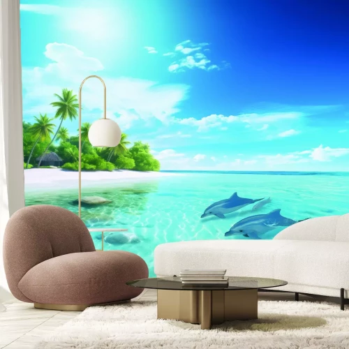 Fotobehang Tropische lagune met dolfijnen