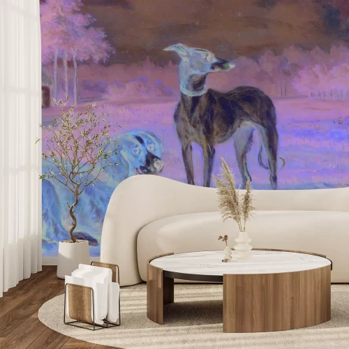 Fotobehang Landelijk landschap met honden