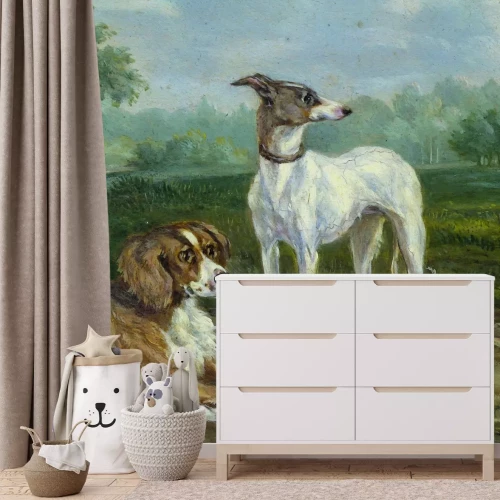 Fotobehang Landelijk landschap met honden