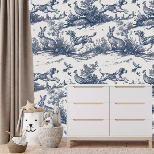 Fotobehang Weide met honden en hazen