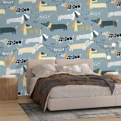 Fotobehang Schilderachtige teckelhonden in een artistieke stijl