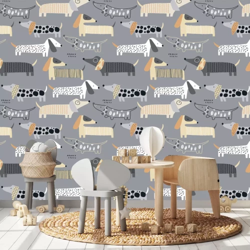 Fotobehang Schilderachtige teckelhonden in een artistieke stijl