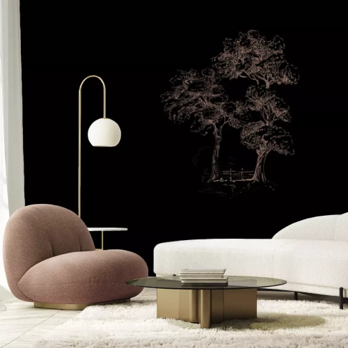 Fotobehang Een dorp met honden op de achtergrond van bomen