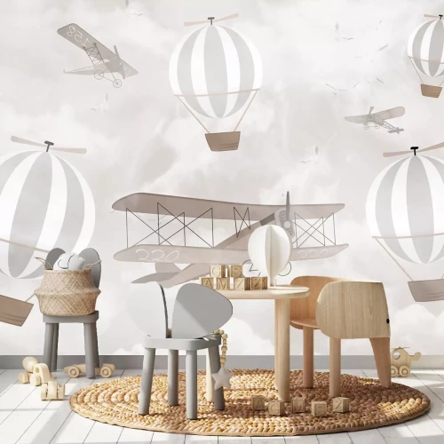 Fotobehang Ballonnen en vliegtuigen in de lucht