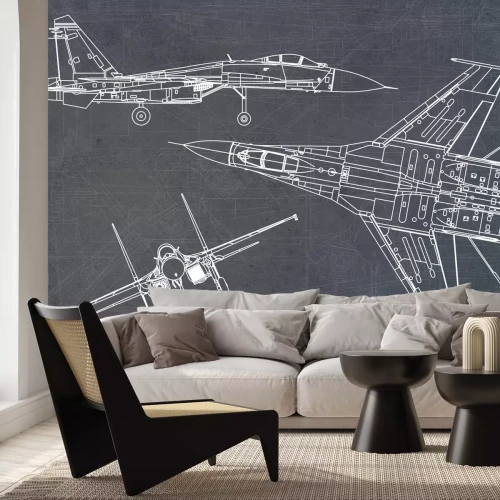 Fotobehang Technische tekening van een jager