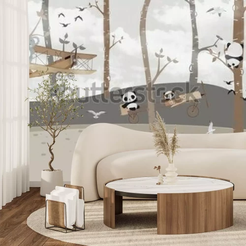 Fotobehang Schattige koala&#39;s en panda&#39;s spelen in de jungle