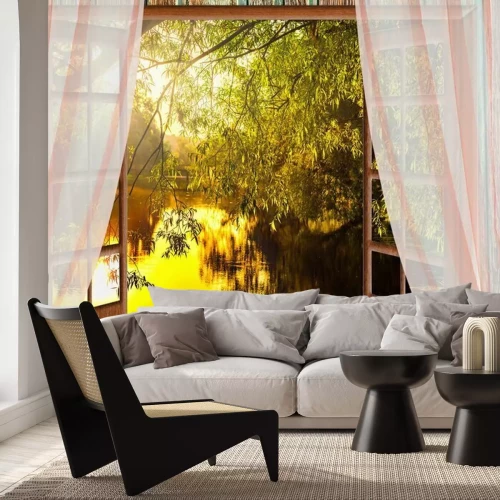 Fotobehang Zonsopgang uitzicht vanuit het raam