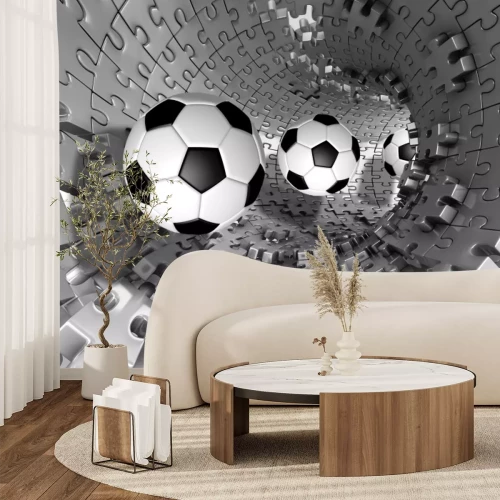 Fotobehang Voetballen in een 3D-tunnel