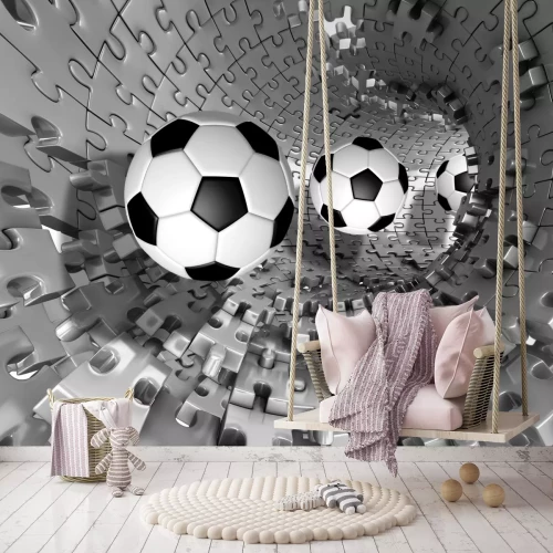 Fotobehang Voetballen in een 3D-tunnel