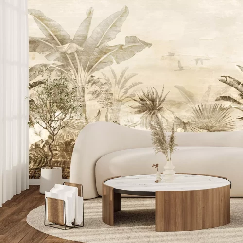 Fotobehang Tropische jungle in sepiastijl