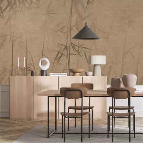 Fotobehang Bamboescheuten tegen de muur