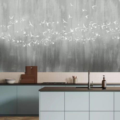 Fotobehang Modern betonpatroon met vogels