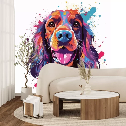 Fotobehang Kleurrijk portret van een hond in pop-artstijl