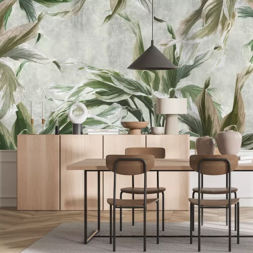 Fotobehang Bloemblaadjes op een betonnen muur