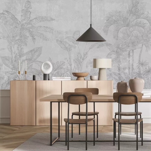 Fotobehang Jungle-imitatie op grijs beton