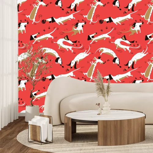 Fotobehang Patroon met honden in stripboekstijl