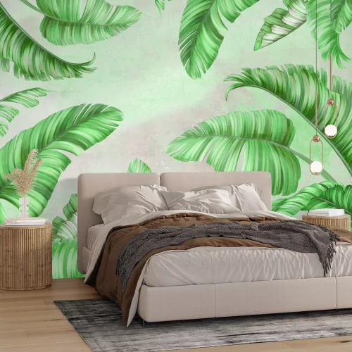 Fotobehang Palmbladeren op een betonnen ondergrond