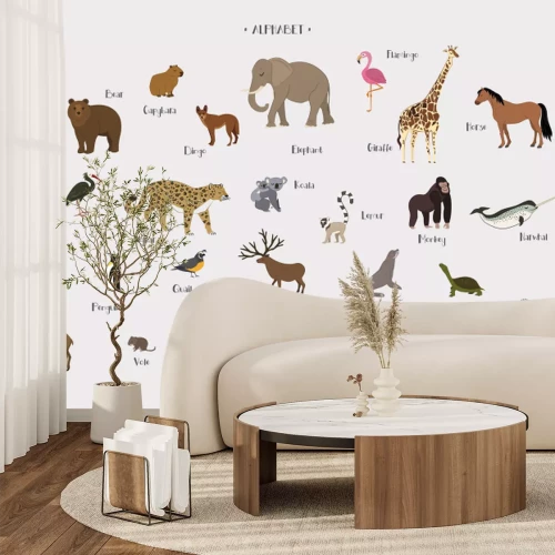 Fotobehang Alfabet en dieren in kinderstijl