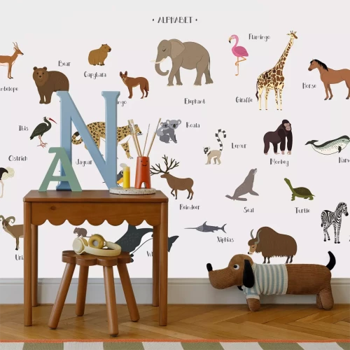 Fotobehang Alfabet en dieren in kinderstijl