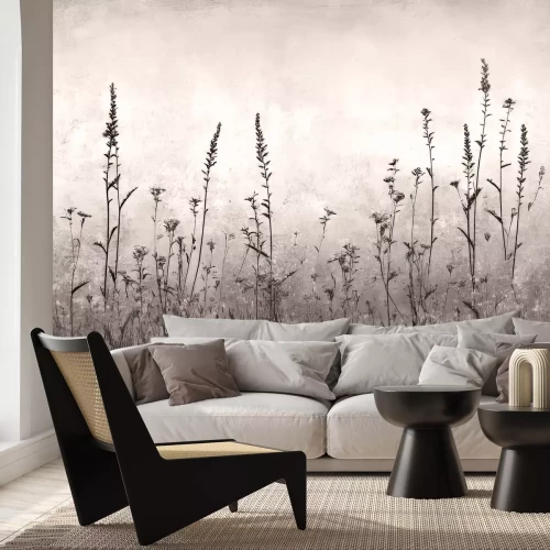 Fotobehang Een wilde weide geschilderd op een betonnen textuur