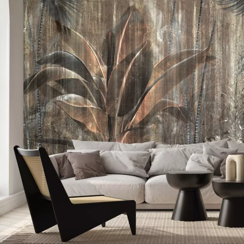Fotobehang Donkere jungle met palmbladeren in abstractie