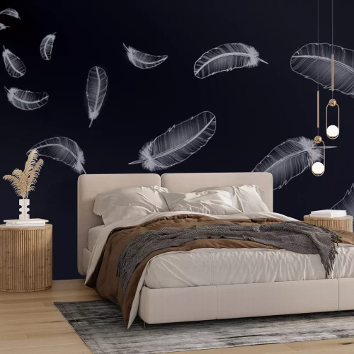 Fotobehang Zwarte veren op een lichte achtergrond