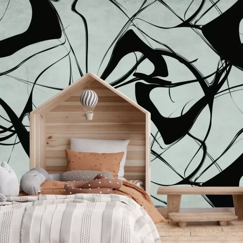 Fotobehang Zwarte abstracte lijnen op een grijze achtergrond