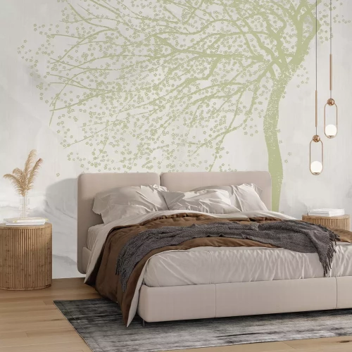 Fotobehang Kersenbloesemboom bloeit op marmer