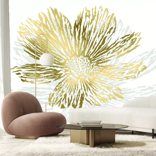 Fotobehang Schets van een bloem met subtiele gouden decoratie