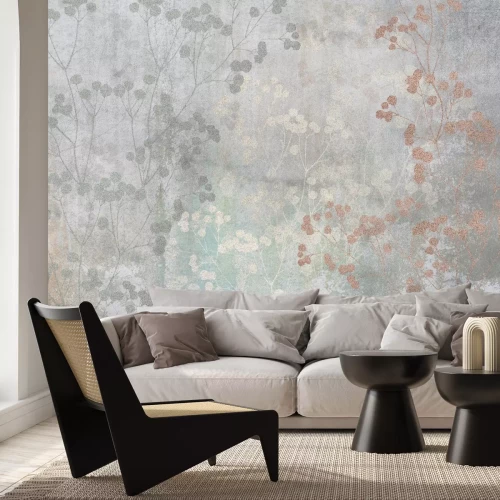 Fotobehang Schaduwen en reflecties van bladeren op een betonnen oppervlak