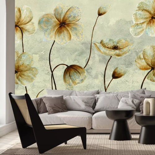 Fotobehang Geschilderde bloemen in een elegante, glamoureuze stijl