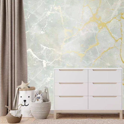 Fotobehang Marmer in grijstinten met gouden details