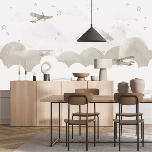 Fotobehang Abstracte vliegtuigen in de wolken