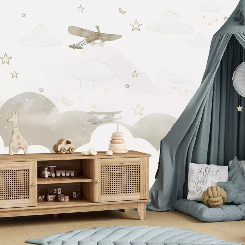 Fotobehang Abstracte vliegtuigen in de wolken