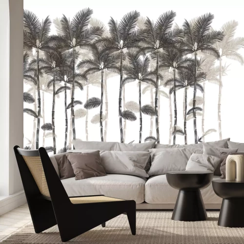 Fotobehang Schets van een tropische jungle met palmbomen