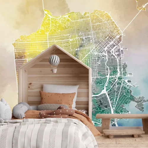 Fotobehang Een kleurrijke kaart van San Francisco in aquareltinten