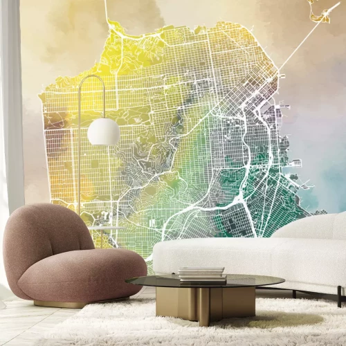 Fotobehang Een kleurrijke kaart van San Francisco in aquareltinten