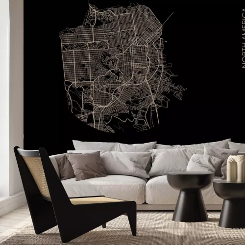 Fotobehang Zwart-wit stratenkaart van San Francisco met wegenraster