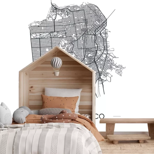 Fotobehang Zwart-wit stratenkaart van San Francisco met wegenraster