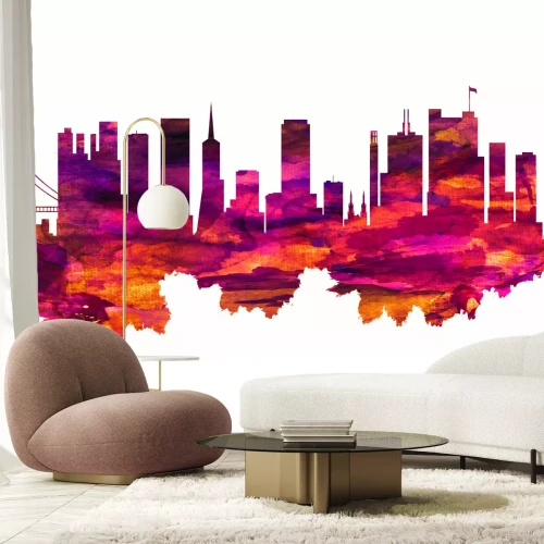 Fotobehang Illustratie van San Francisco in rode kleuren