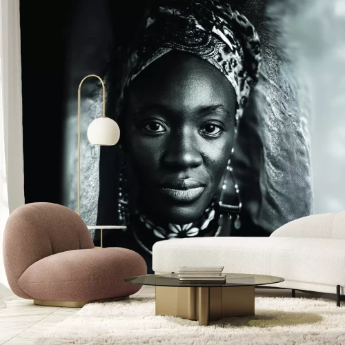 Fotobehang Zwart-witportret van een Afrikaanse vrouw