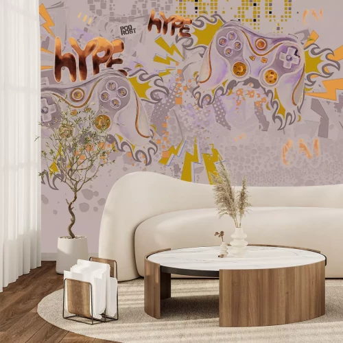 Fotobehang Zwart-blauwe graffiti met gamethema