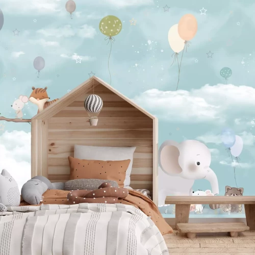 Fotobehang Dieren in de wolken met ballonnen