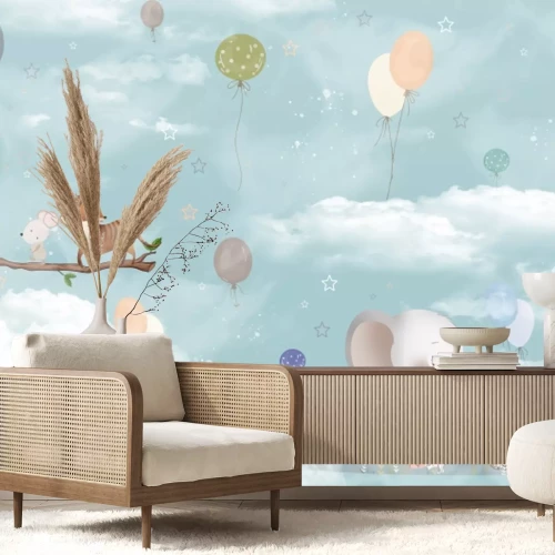 Fotobehang Dieren in de wolken met ballonnen