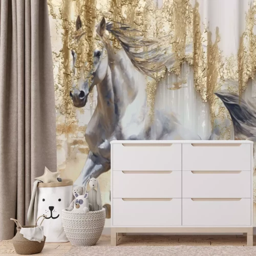 Fotobehang Galopperend paard met imitatiegoud