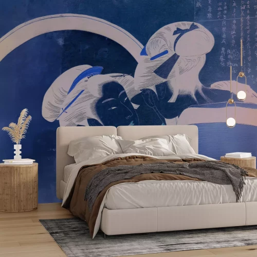 Fotobehang Een vrouw uit Japan weerspiegeld in een spiegel