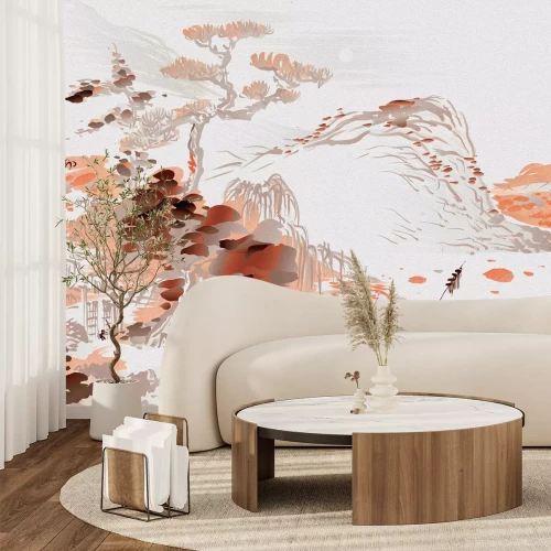 Fotobehang Aquarel Japanse tuin