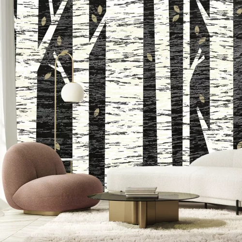 Fotobehang Berkenbomen op een zwarte achtergrondillustratie