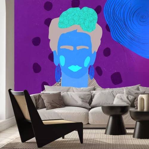 Fotobehang Een grafische afbeelding van Frida Kahlo op een groene achtergrond