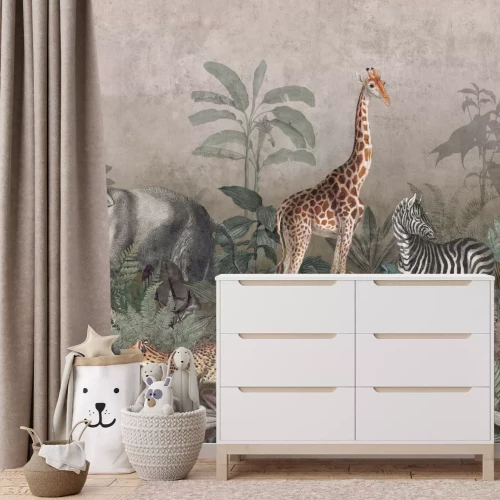 Fotobehang Wilde safaridieren tegen de donkere jungleachtergrond